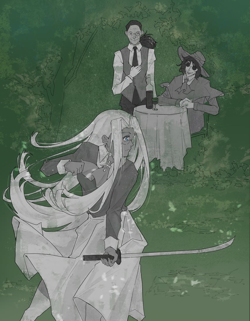 alucard, integra hellsing, and walter c. dornez (hellsing) drawn by gensou_getsumen_rt