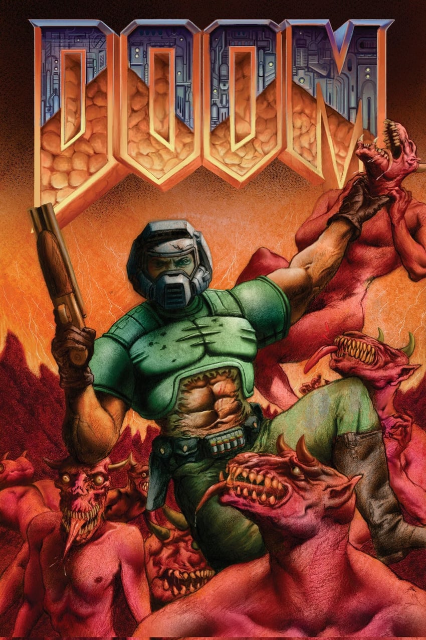 doomguy, cacodemon, and baron of hell (doom and 1 more) drawn by esteban_sanchez