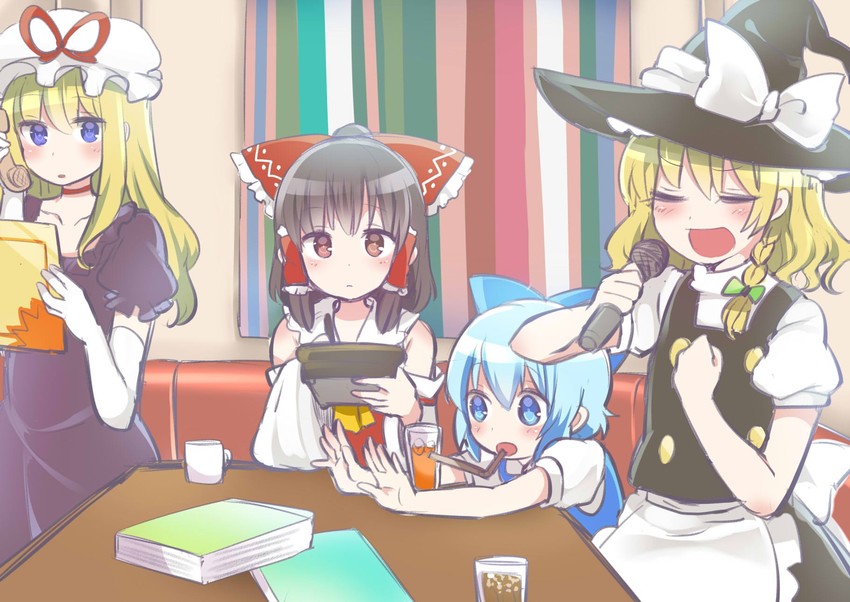 hakurei reimu, kirisame marisa, cirno, and yakumo yukari (touhou) drawn by ochazuke