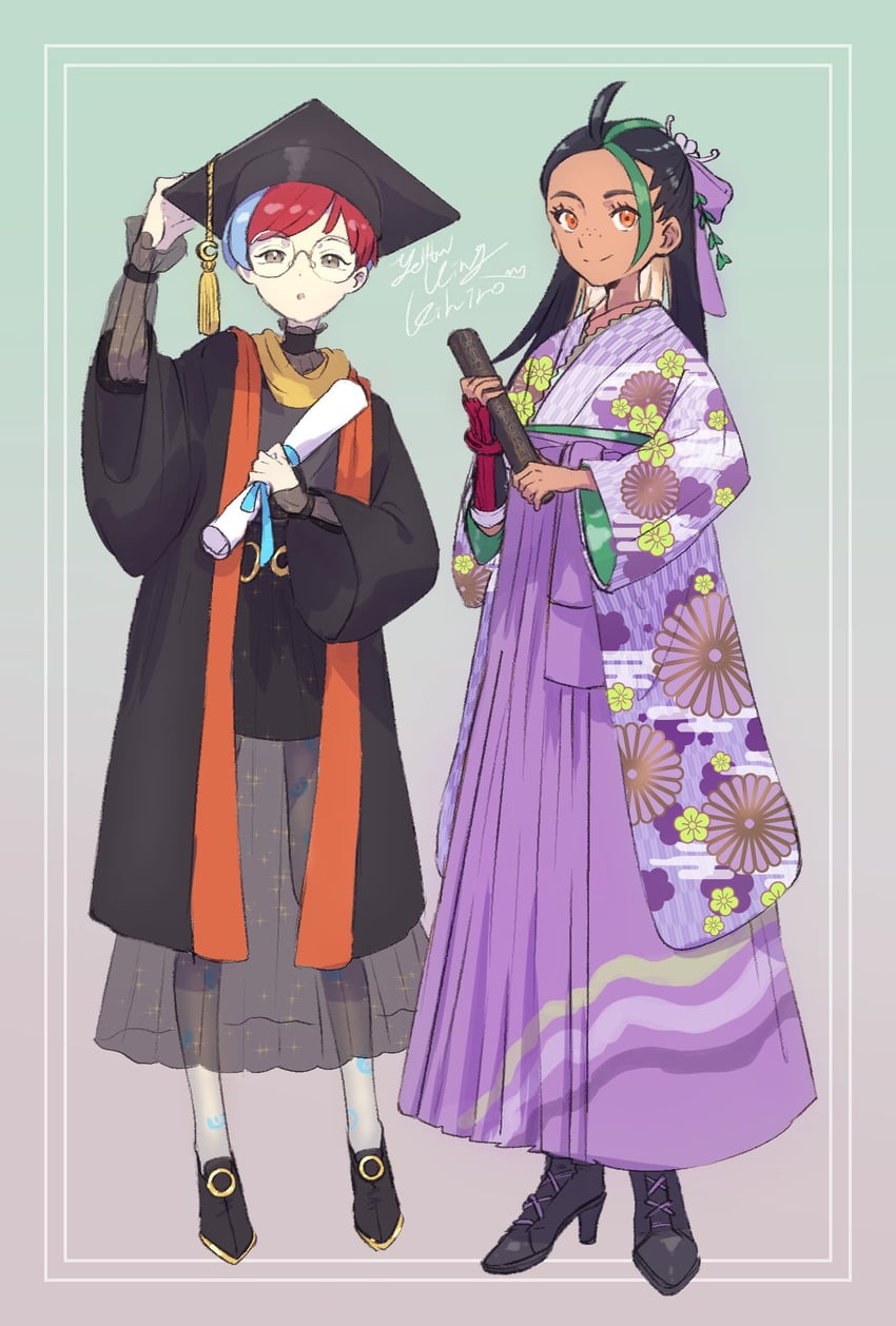nemona and penny (pokemon and 1 more) drawn by yellowking_hiro