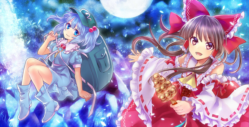hakurei reimu and kawashiro nitori (touhou) drawn by neme