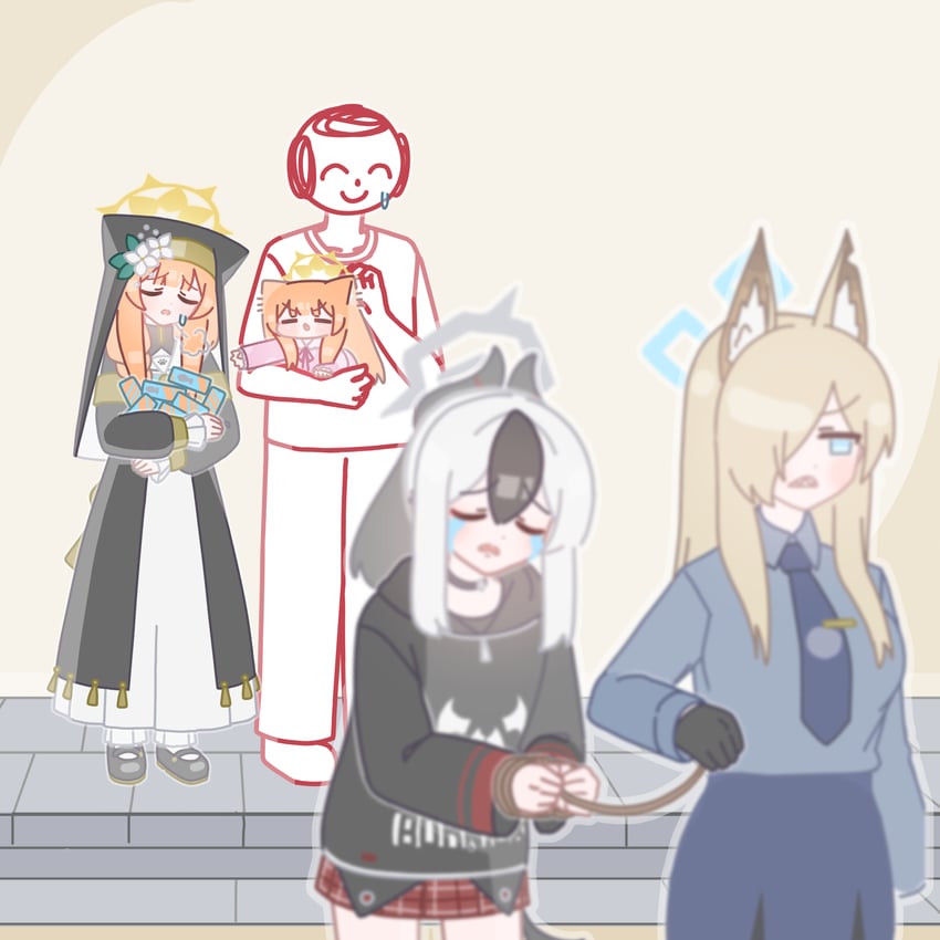sensei, doodle sensei, mari, kayoko, and kanna (blue archive) drawn by horuhara