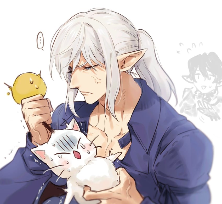 moogle, estinien varlineau, and aymeric de borel (final fantasy and 1 more) drawn by melonlove