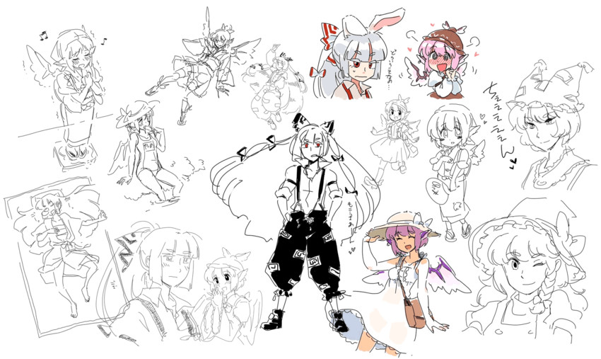 kirisame marisa, fujiwara no mokou, yakumo ran, mystia lorelei, and okamisty (touhou) drawn by mitsumoto_jouji