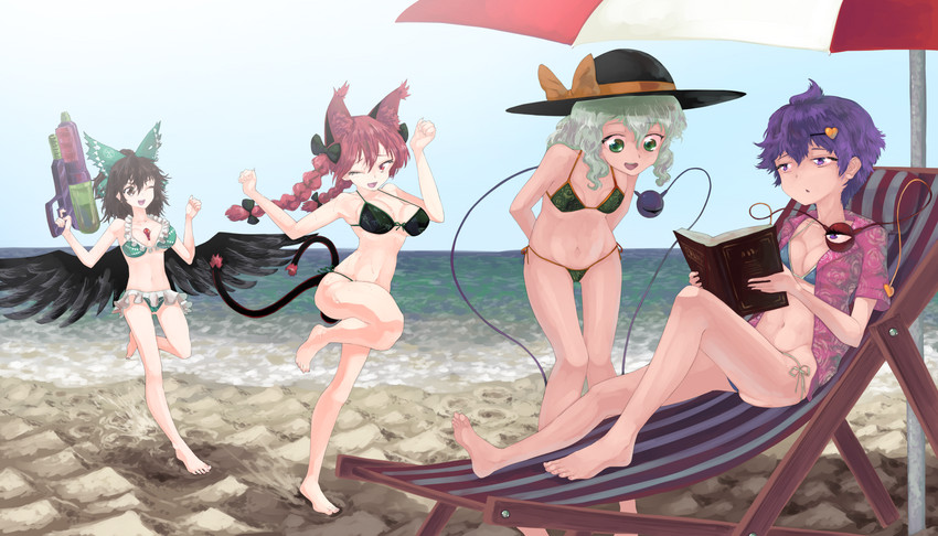 komeiji koishi, komeiji satori, kaenbyou rin, and reiuji utsuho (touhou) drawn by sunnysideup