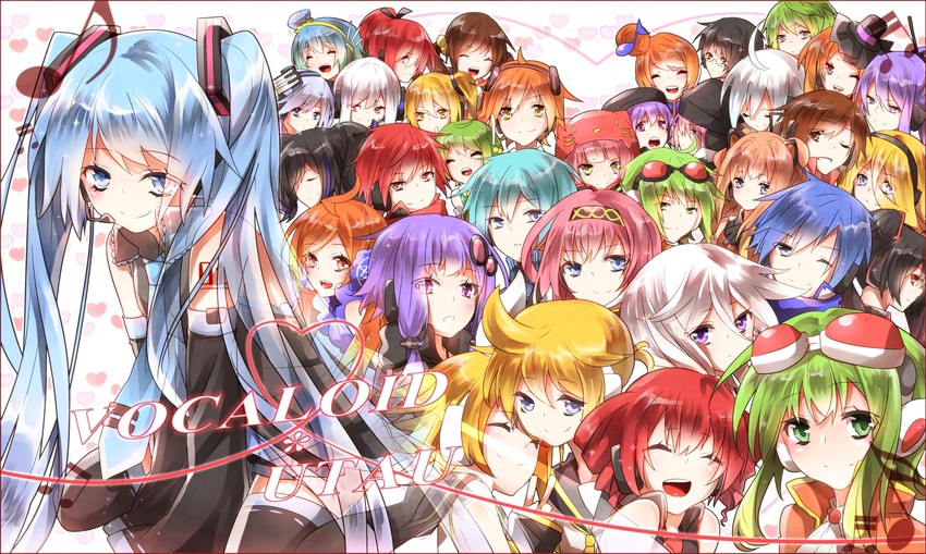 hatsune miku, kagamine rin, kagamine len, megurine luka, kasane teto, and 31 more (vocaloid and 2 more) drawn by sakuragi_ren