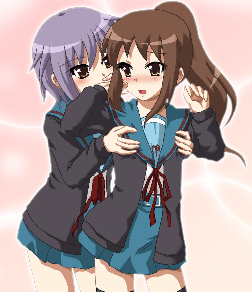nagato yuki and kyonko (suzumiya haruhi no yuuutsu) drawn by hayashiya_zankurou