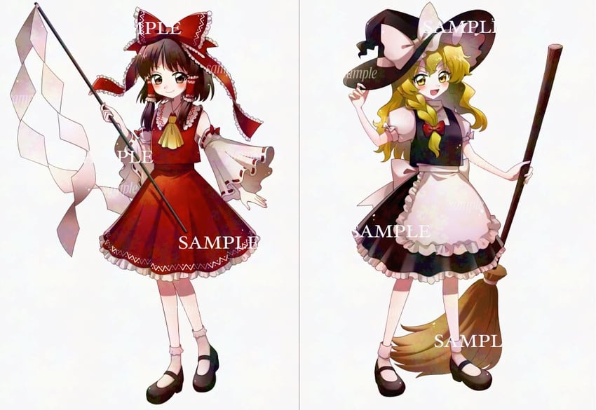 hakurei reimu and kirisame marisa (touhou) drawn by maa_(forsythia1729)