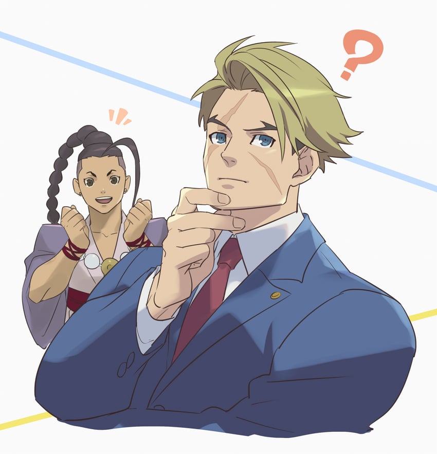 phoenix wright, maya fey, luke sullivan, and jamie siu (street fighter and 2 more) drawn by talgi