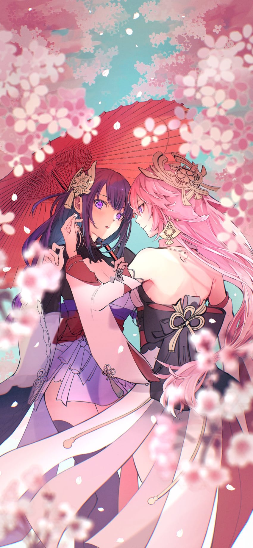 raiden shogun and yae miko (genshin impact) drawn by nemumi_no_sora