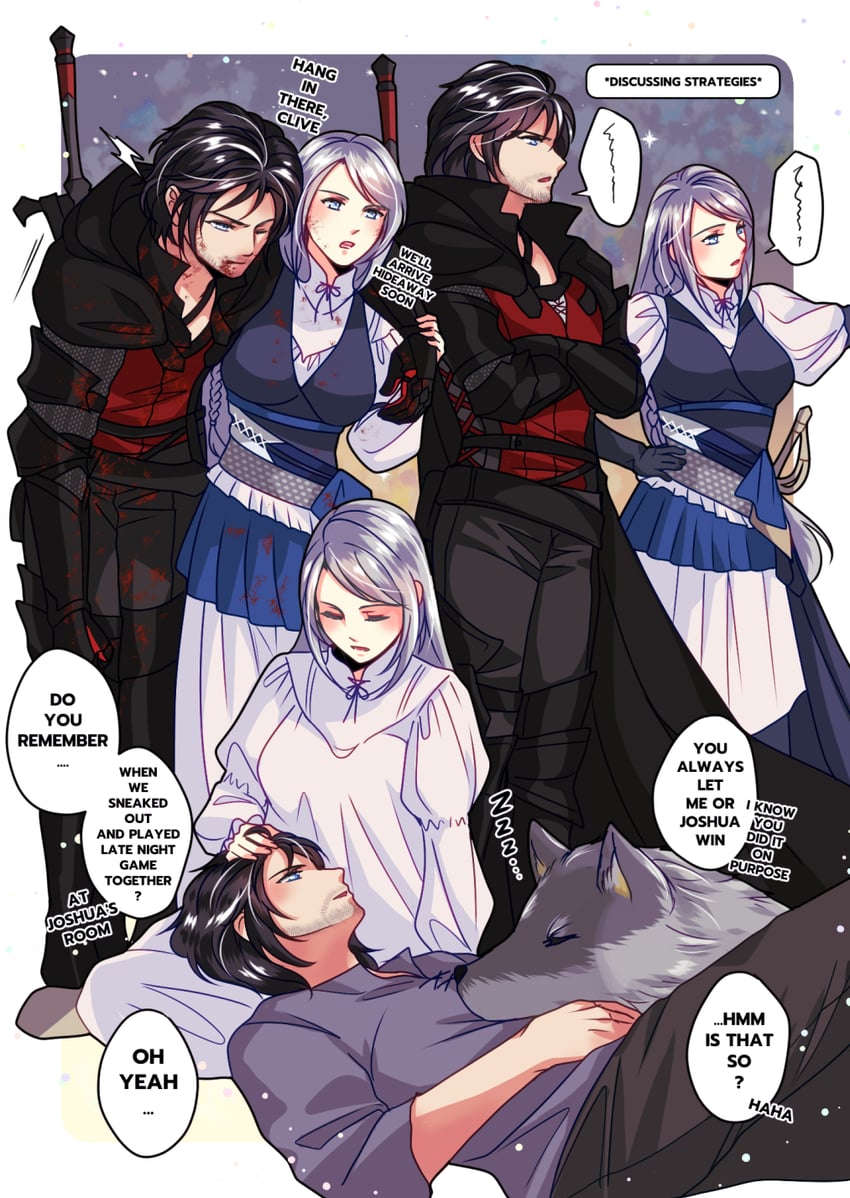 clive rosfield, jill warrick, and torgal (final fantasy and 1 more) drawn by babigonice