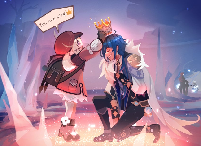 klee, diluc, kaeya, and bennett (genshin impact) drawn by enpitsu01