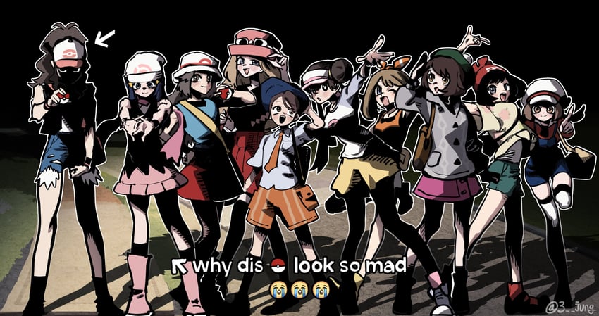 may, rosa, hilda, gloria, selene, and 2 more (pokemon and 10 more) drawn by 3_jung