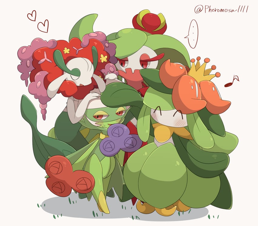 lilligant, tsareena, roserade, and florges (pokemon) drawn by a-nya