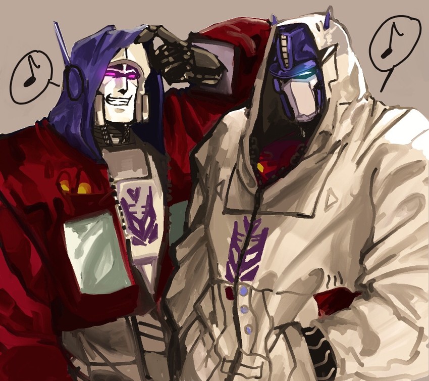 optimus prime and megatron (transformers) drawn by oden_(dofuko)