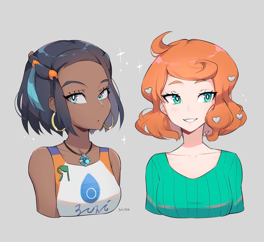 nessa and sonia (pokemon and 1 more) drawn by milka_(milk4ppl)