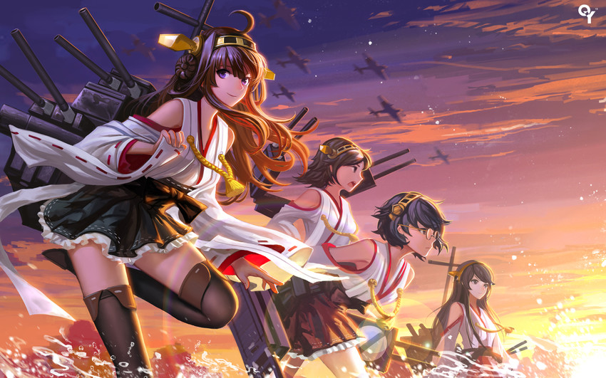 kongou, haruna, hiei, and kirishima (kantai collection) drawn by liang_xing