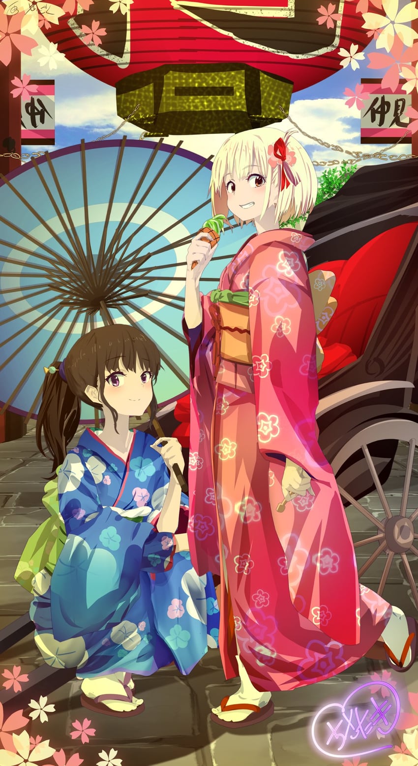 nishikigi chisato and inoue takina (lycoris recoil) drawn by sengoku_chidori