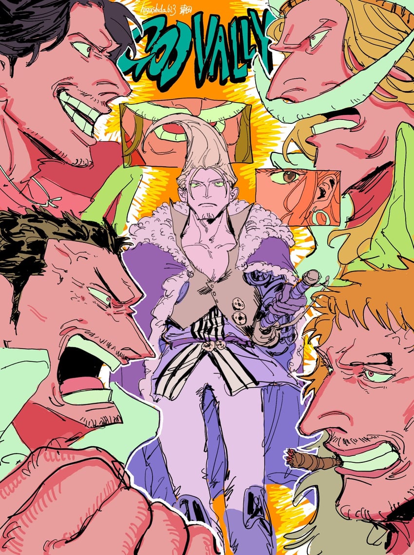 gol d. roger, edward newgate, monkey d. garp, kinjishi no shiki, figarland garling, and 1 more (one piece) drawn by higashida_623