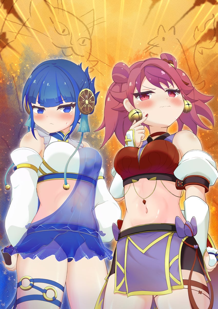 ni-ni the mirror mikanko and ha-re the sword mikanko (yu-gi-oh!) drawn by nagihori