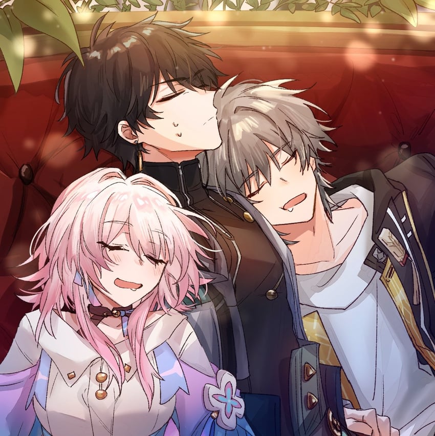 trailblazer, march 7th, caelus, and dan heng (honkai and 1 more) drawn by daimondai4