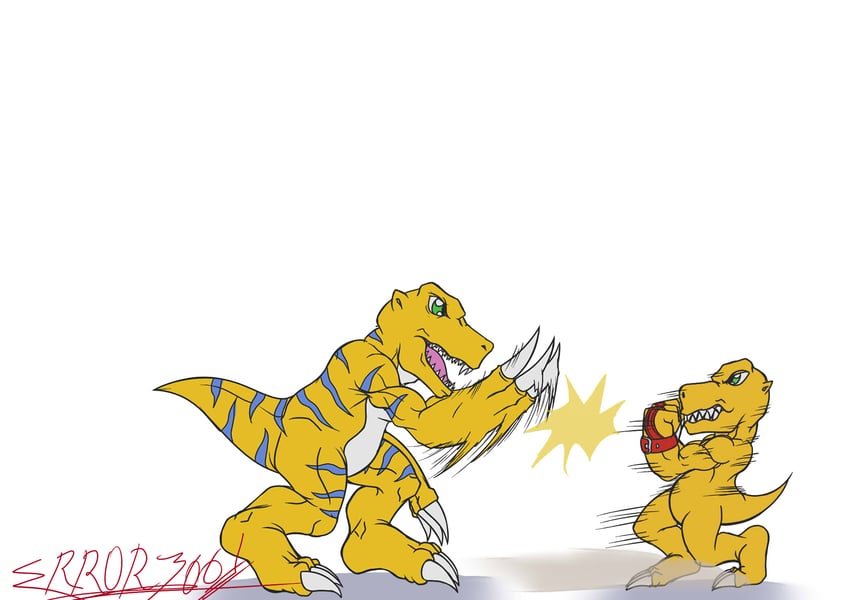 agumon and agumon x-antibody (digimon) drawn by errork03