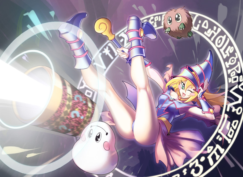 dark magician girl, kuriboh, dark magical circle, marshmallon, and magic cylinder (yu-gi-oh!) drawn by heiqi_(sharpface)