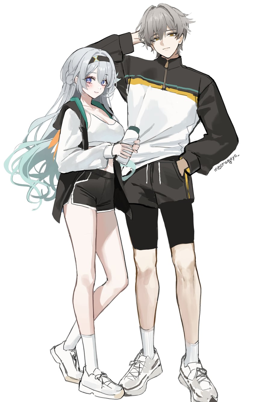 trailblazer, firefly, and caelus (honkai and 1 more) drawn by meoyo