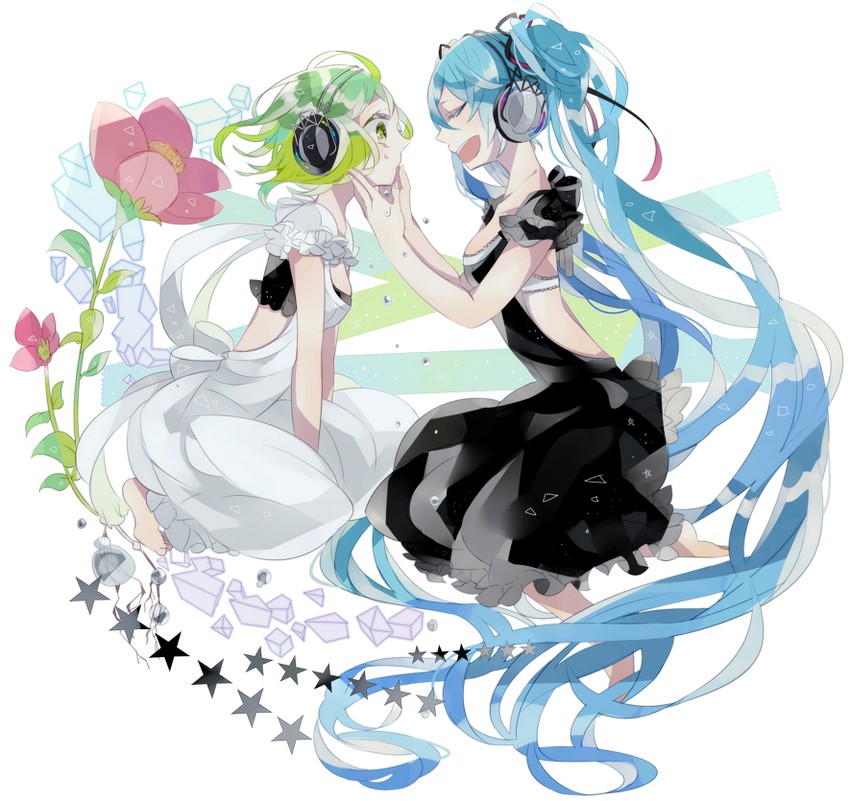 hatsune miku and gumi (vocaloid) drawn by chidori_(@rom)