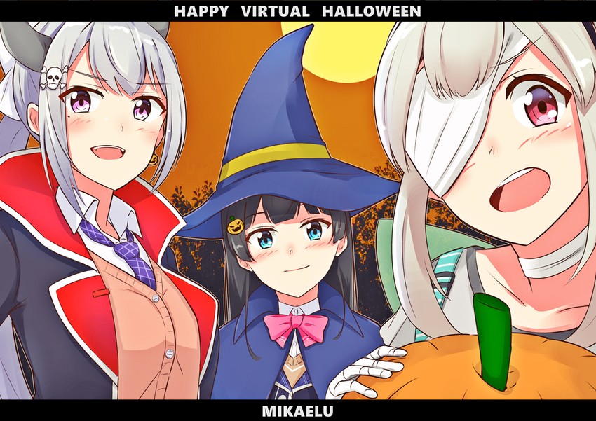 tsukino mito, higuchi kaede, elu, and dracula (nijisanji and 1 more) drawn by yagara_(kishimen_f)