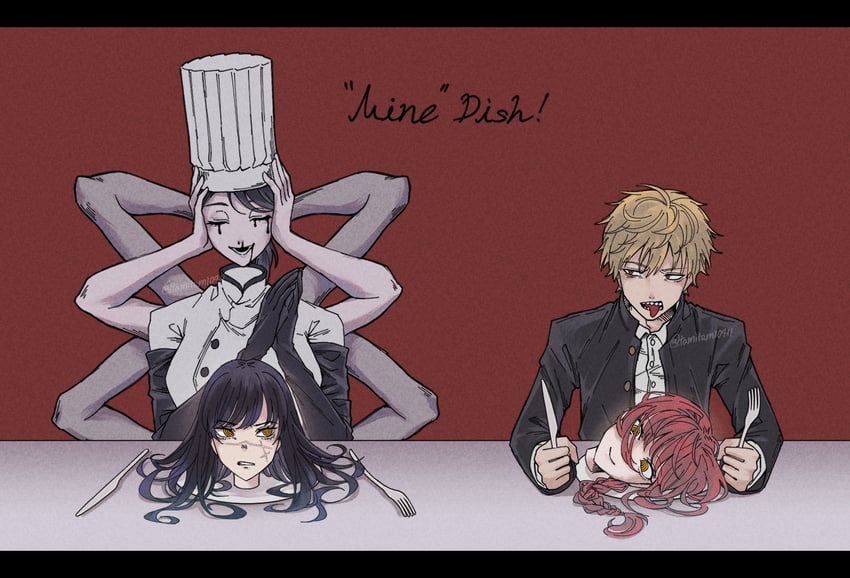 makima, denji, yoru, and falling devil (chainsaw man) drawn by tamitami0411