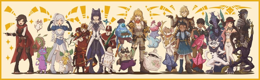 ruby rose, weiss schnee, yang xiao long, blake belladonna, curious cat, and 16 more (rwby) drawn by moai_(moai_world)