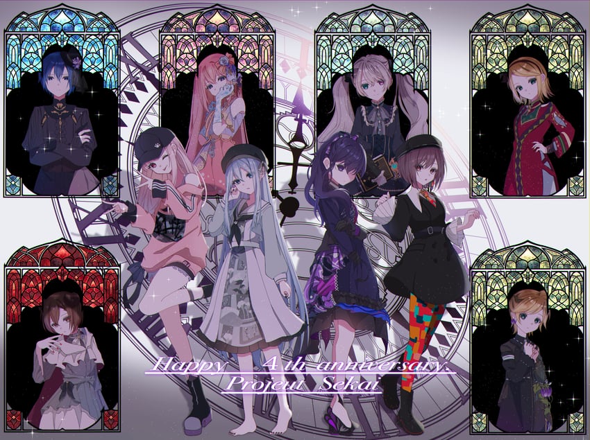 hatsune miku, kagamine rin, kagamine len, megurine luka, kaito, and 11 more (vocaloid and 1 more) drawn by rimu_1112