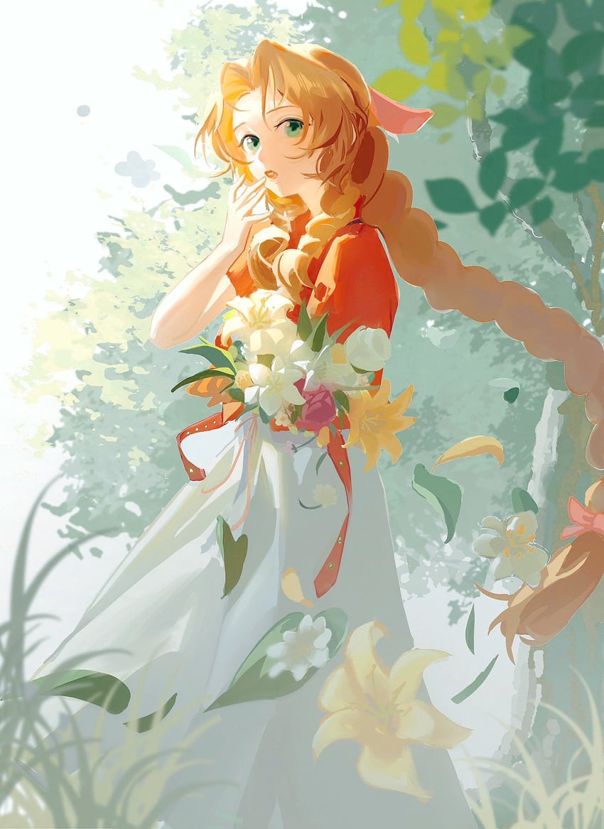 aerith gainsborough (final fantasy and 3 more) drawn by yasumukotori