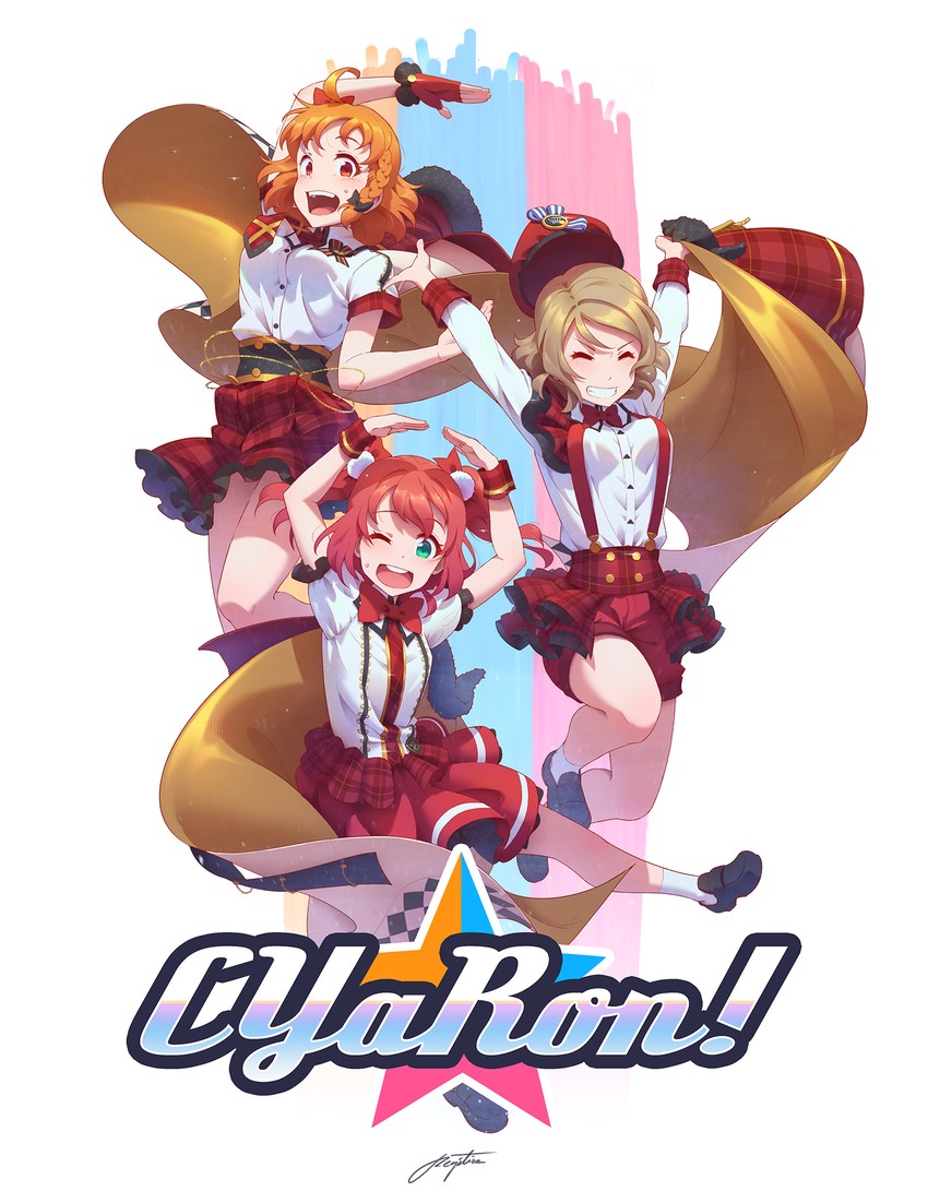 watanabe you, takami chika, and kurosawa ruby (love live! and 1 more) drawn by regition