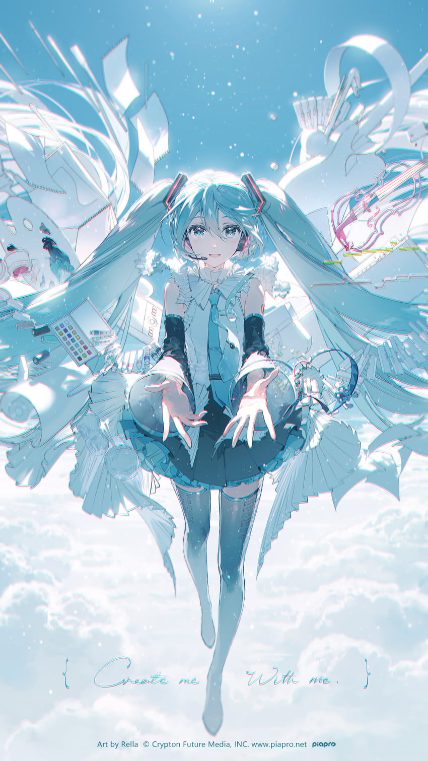 hatsune miku (vocaloid and 1 more) drawn by rella