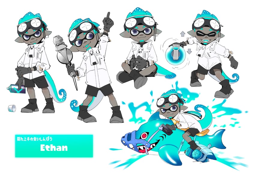 inkling player character, inkling boy, and ethan (arknights and 2 more) drawn by emit_azure