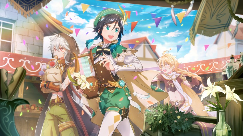 aether, venti, and razor (genshin impact) drawn by fcc_(fengcheche)