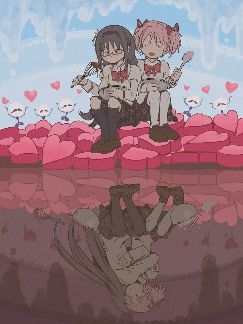 akemi homura, kaname madoka, and anthony (mahou shoujo madoka magica) drawn by mysakid