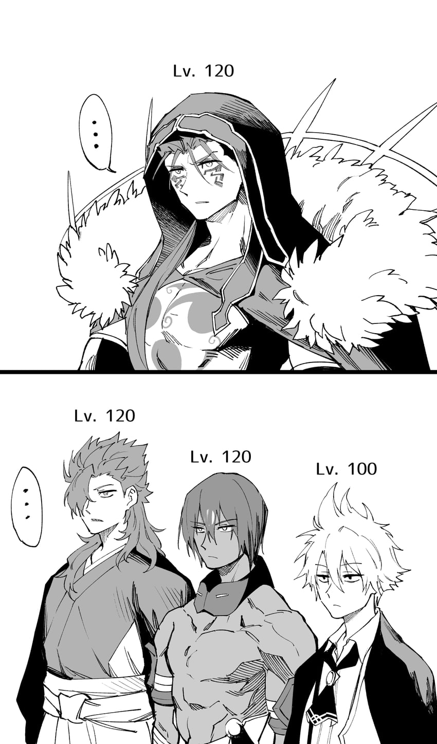 cu chulainn, cu chulainn alter, ashwatthama, mori nagayoshi, jekyll and hyde, and 1 more (fate and 1 more) drawn by hirunagi