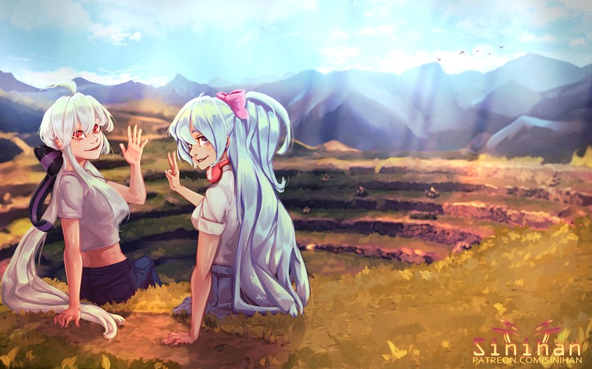 hatsune miku and yowane haku (vocaloid) drawn by sinihan