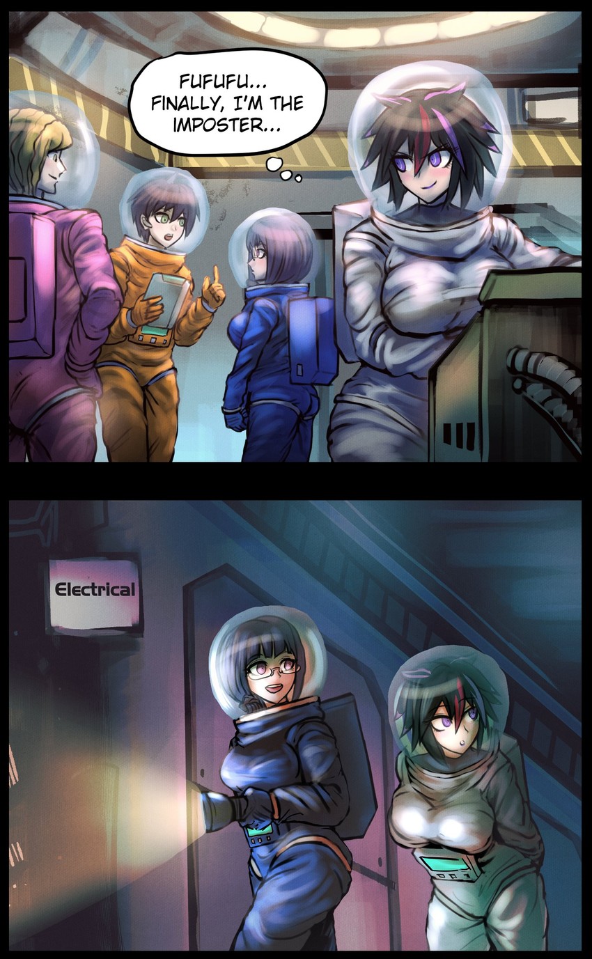 crewmate, white, blue, orange, and pink (danganronpa and 1 more) drawn by merryweather and minster_(dooke)