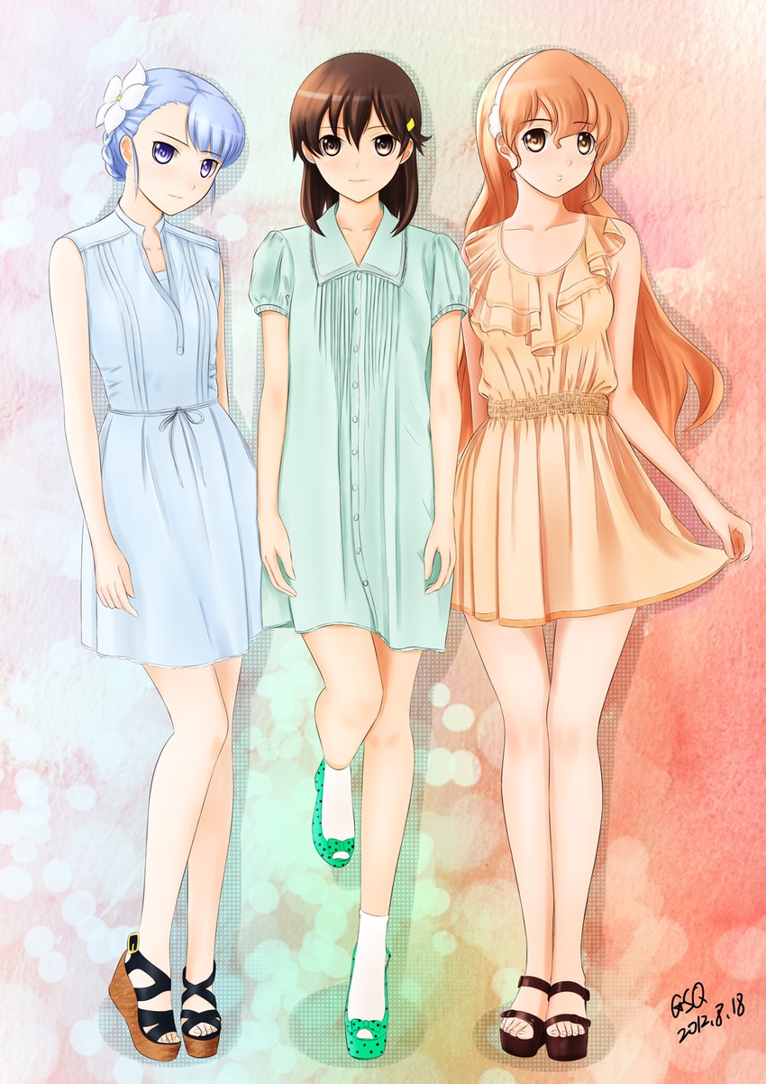 fin e ld si laffinty, kyouno madoka, and muginami (rinne no lagrange) drawn by gsq