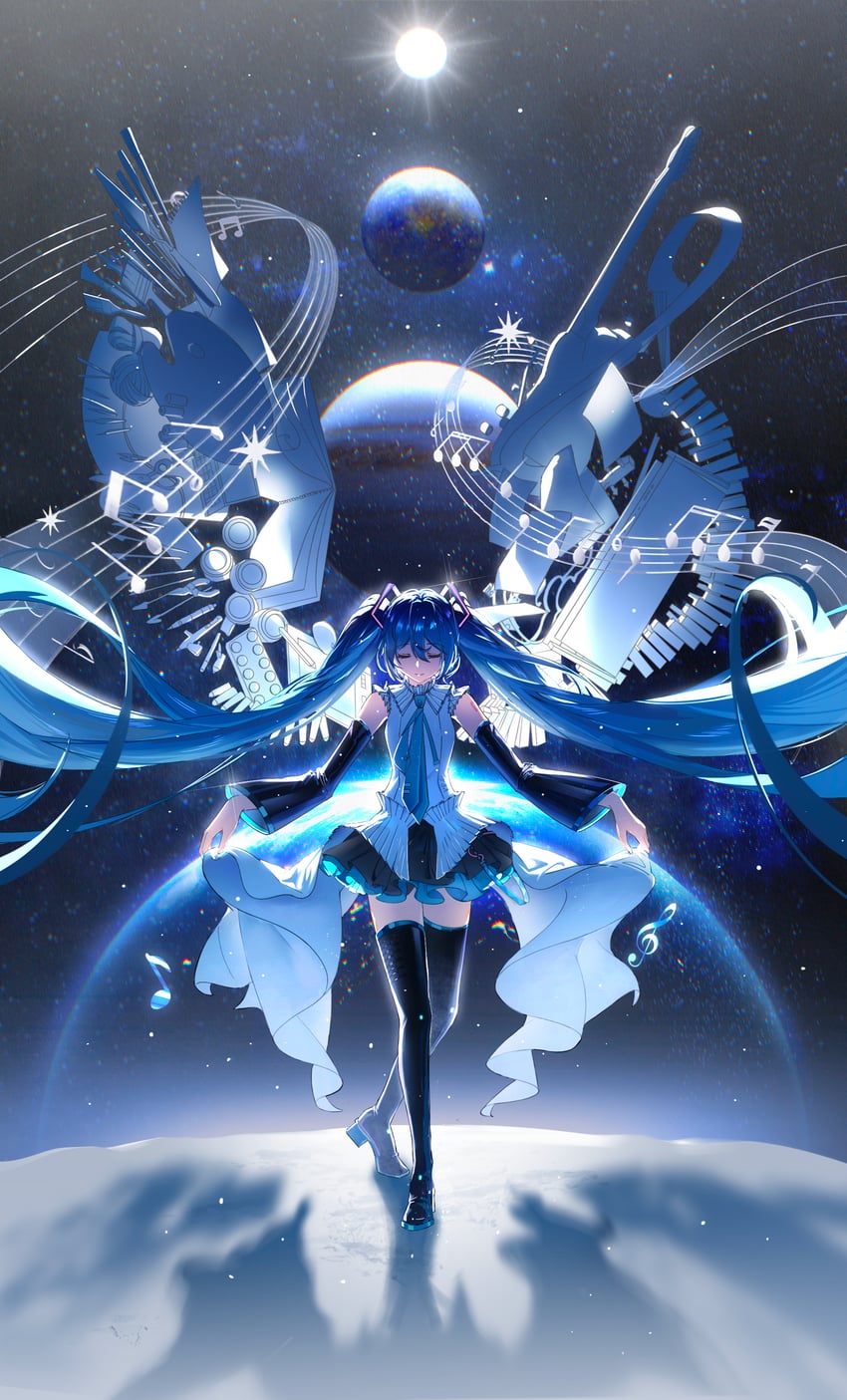 hatsune miku (vocaloid and 1 more) drawn by shoene