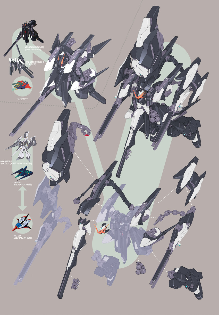 zeta gundam, tr-6 woundwort, gaplant, gaplant hrairoo, and g-fighter (gundam and 2 more) drawn by kenki_fujioka