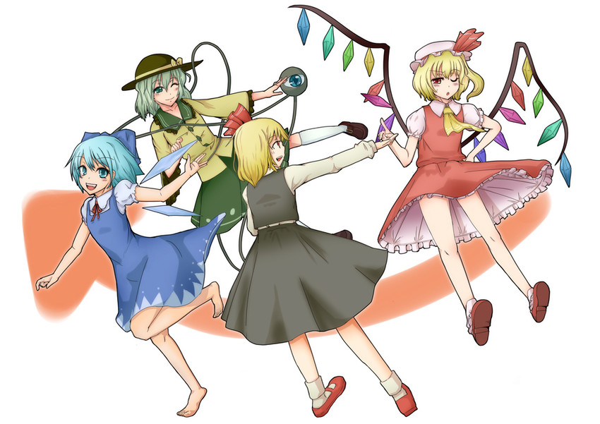flandre scarlet, komeiji koishi, cirno, and rumia (touhou) drawn by sazame_(sazame)