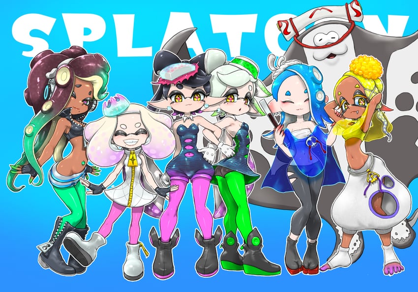 callie, marie, shiver, marina, frye, and 2 more (splatoon and 3 more) drawn by koharu2.5