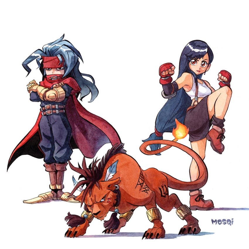 tifa lockhart, vincent valentine, and red xiii (final fantasy and 1 more) drawn by mosqi