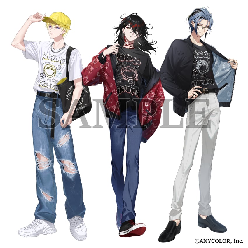 vox akuma, sonny brisko, and hex haywire (nijisanji and 1 more) drawn by miya_(ete)