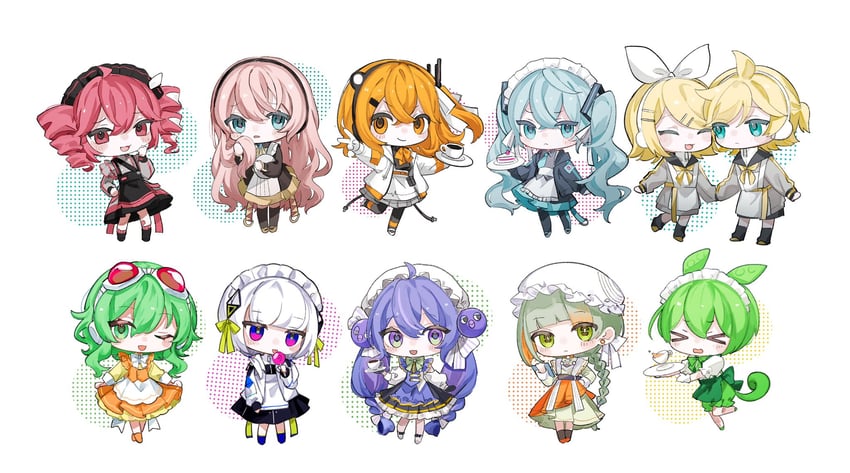 hatsune miku, kagamine rin, kagamine len, megurine luka, kasane teto, and 5 more (vocaloid and 8 more) drawn by sirotuki